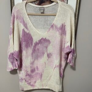 Chicos Cream and Pale Purple V-Neck Sweater,
Size 2 (large) EUC